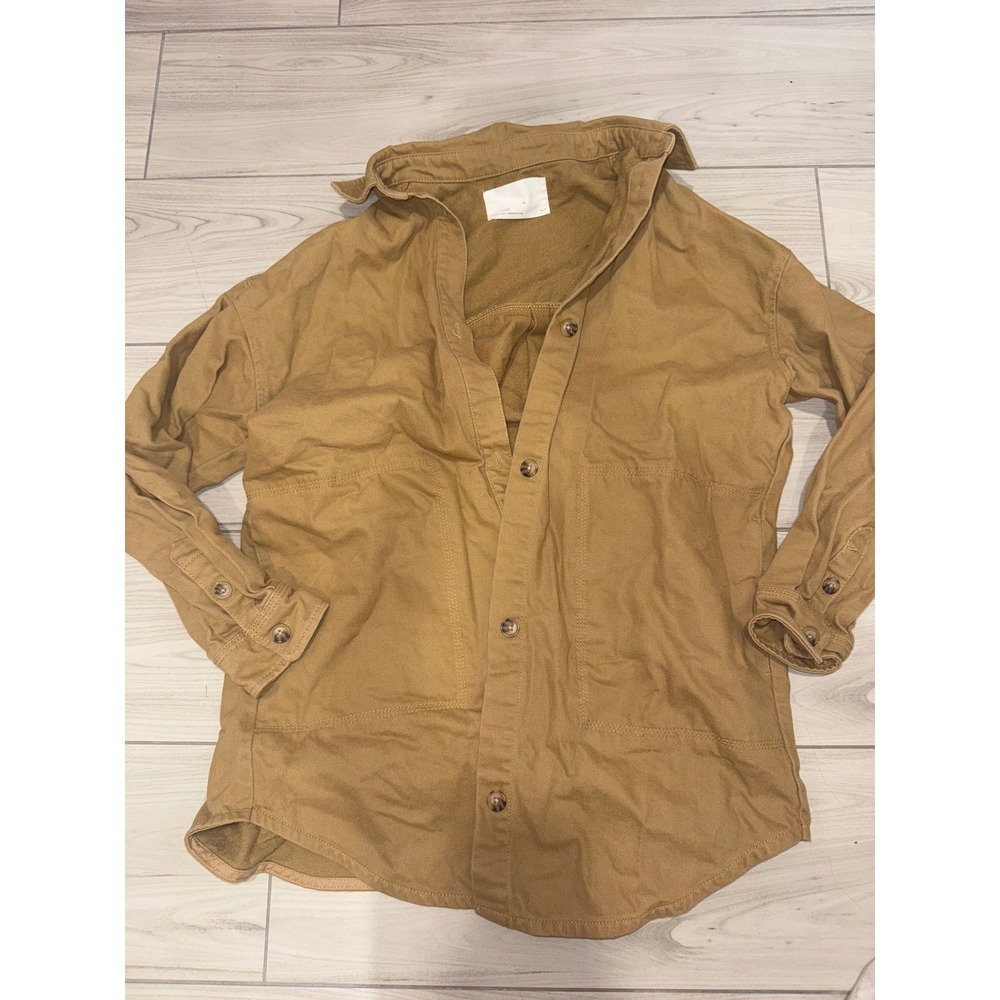 Oak + Fort Women Tan Oversized Button Down Shacket Twill Shirt Jacket XS
